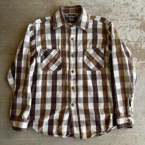 Vintage 70s Big Mac Mens M Brown Plaid Cotton Flannel Shirt USA Made Distressed